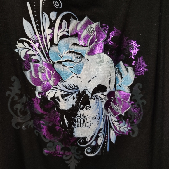 NEW Goth Las Vegas Punk Emo Skull Shiny Print Floral Rose Small Medium Edgy - Picture 6 of 9